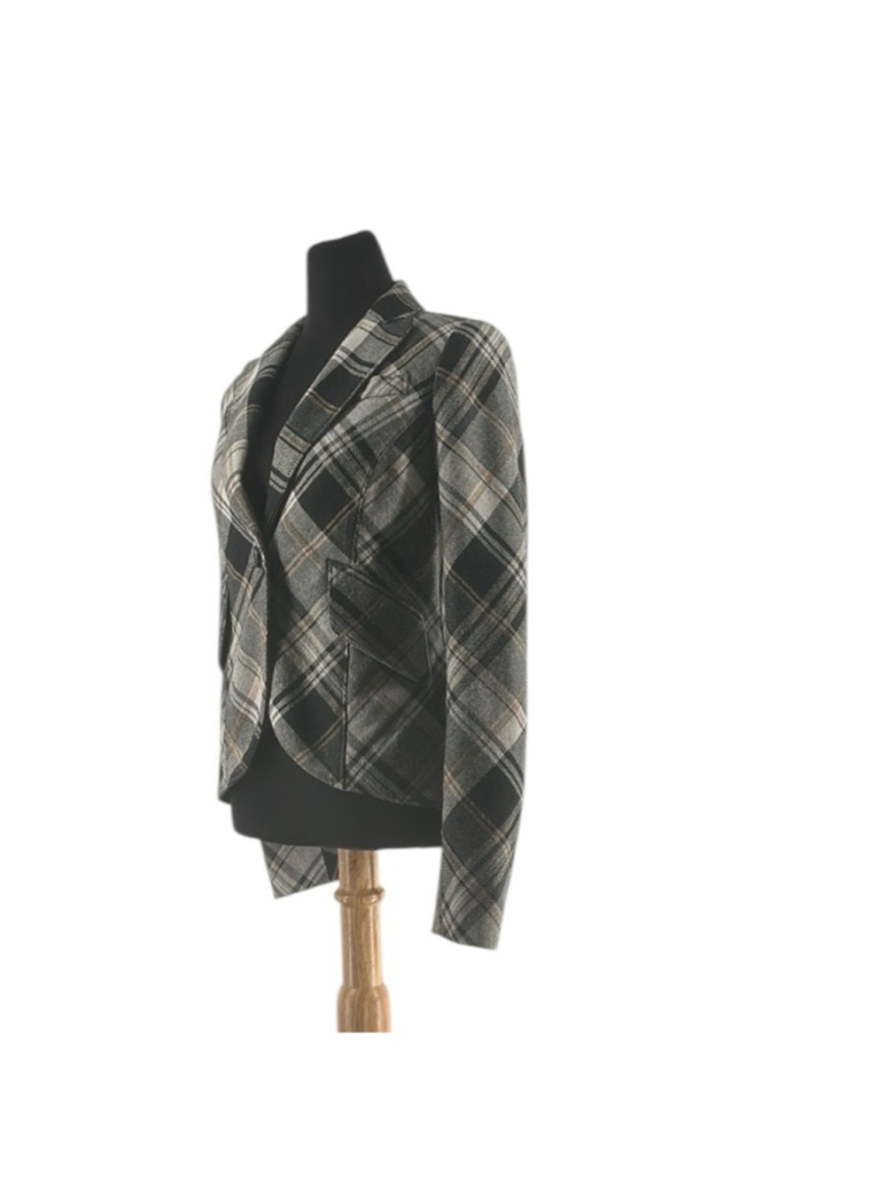 ABS by Allen Schwartz Plaid blazer elbow patches Notch Lapel Single Buttons sz 2 - Picture 4 of 11